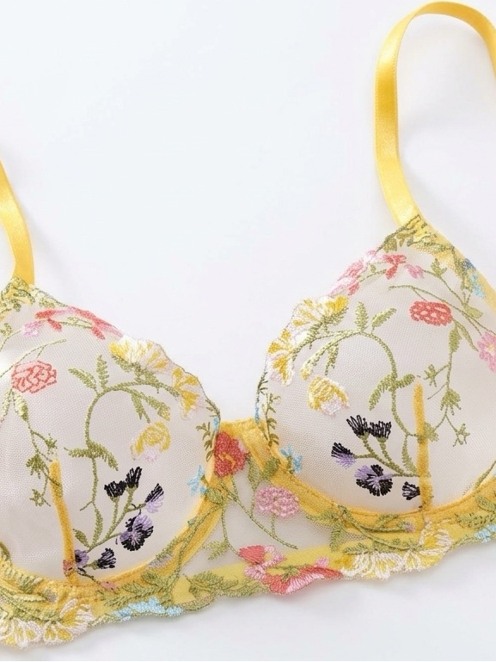 NEW🔥Gorgeous! Yellow Floral Embroidered Underwire Bra - Women Intimates.